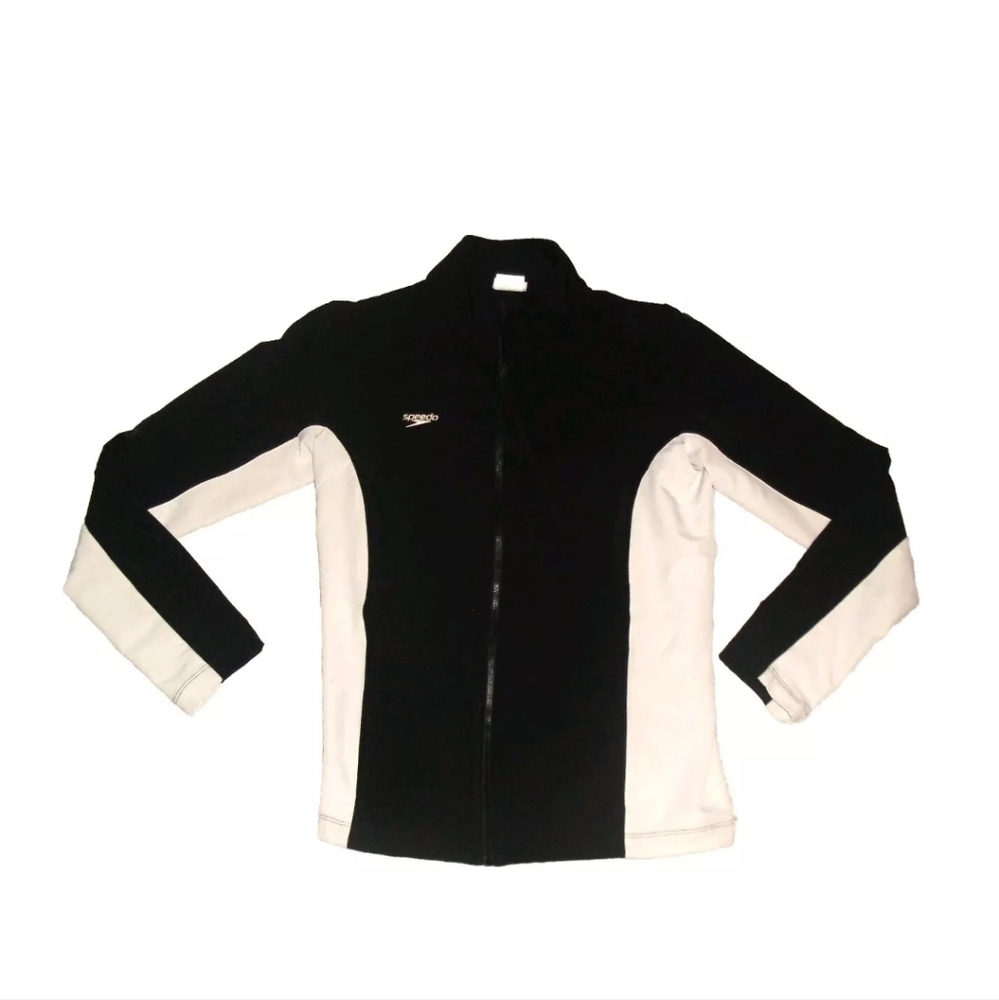 Speedo Mens sz. XS Black White Polyester Full Zip Swim Jacket